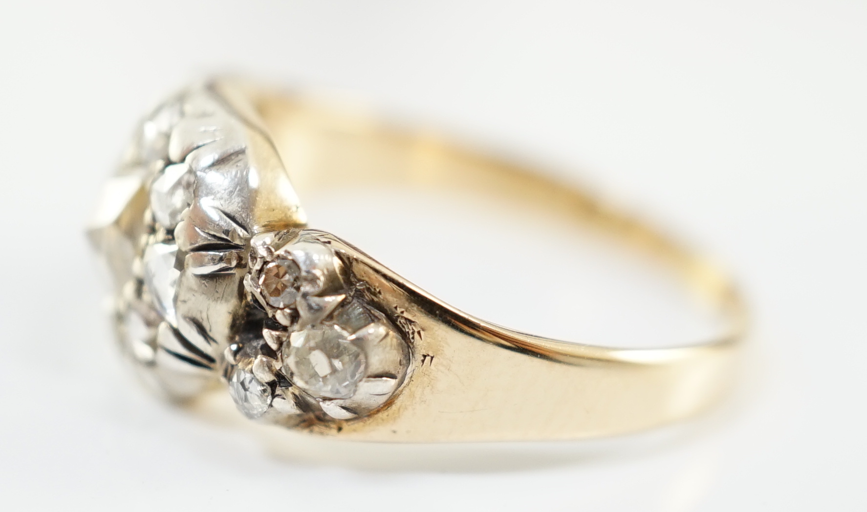 A Georgian gold, silver and rose cut diamond cluster set dress ring